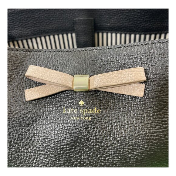 Kate Spade Henderson Street Maryanne Tote Black Leather w/ Cream Bow and Handles - Picture 3 of 11